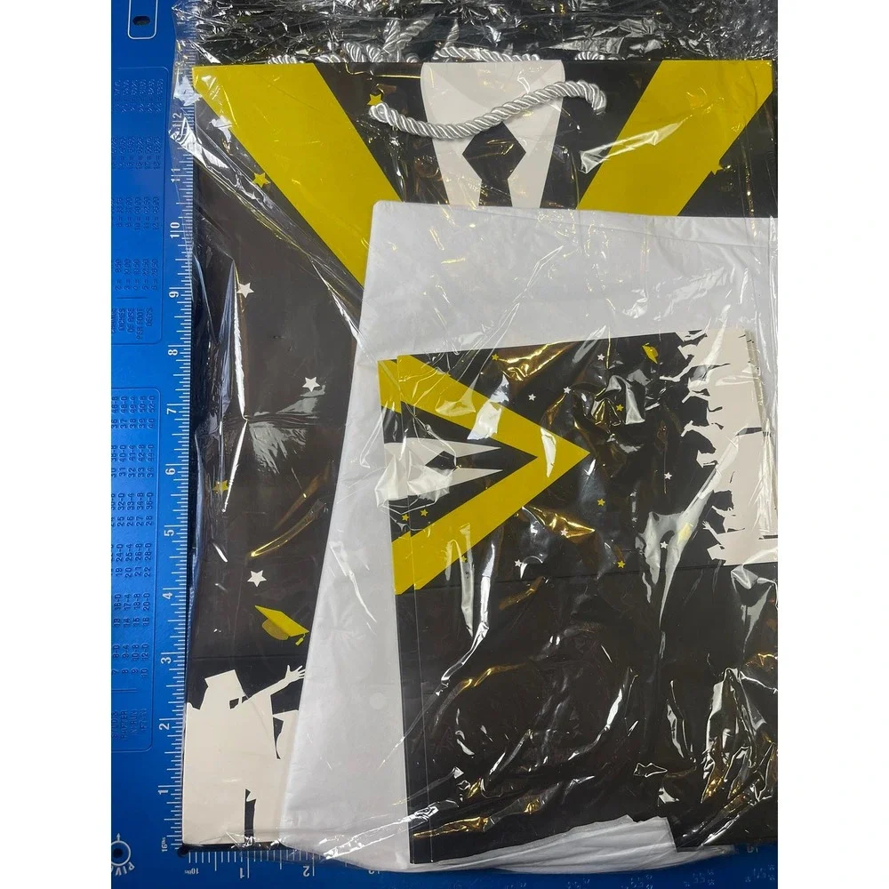 Set of 5 Graduation Gift Bags w/ Cards & Tissue Paper Black Yellow Tuxedo Design